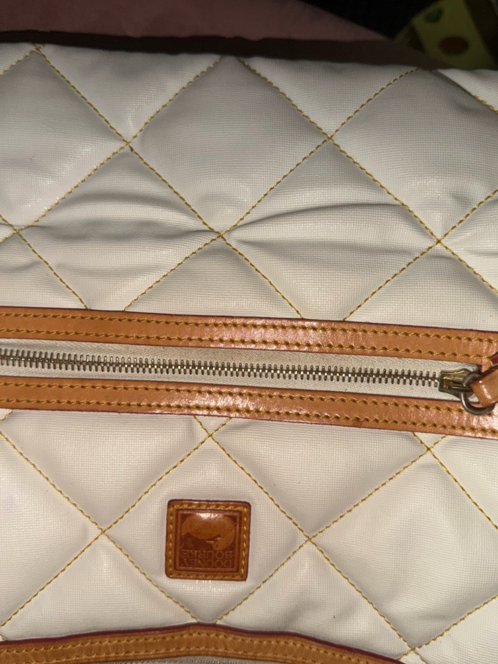 Dooney & Bourke Cream Quilted Leather Shoulder Bag with Tan Trim - Picture 12 of 12